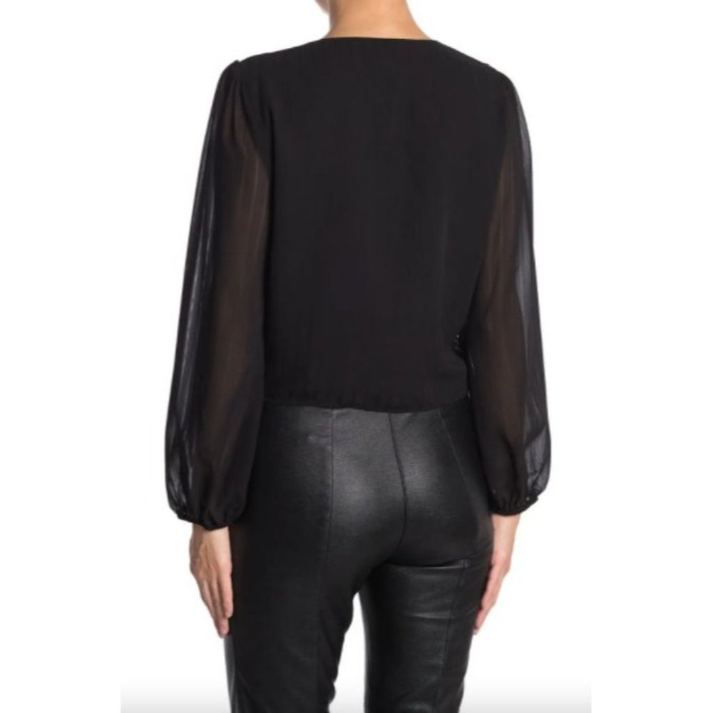 WAYF Lace Trim Knotted Long Sleeve Blouse Black Women's Size M - Picture 3 of 11